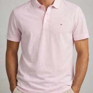 Tommy Hilfiger Polo Shirt Mens Medium Pink Custom Fit Short Sleeve Casual Logo